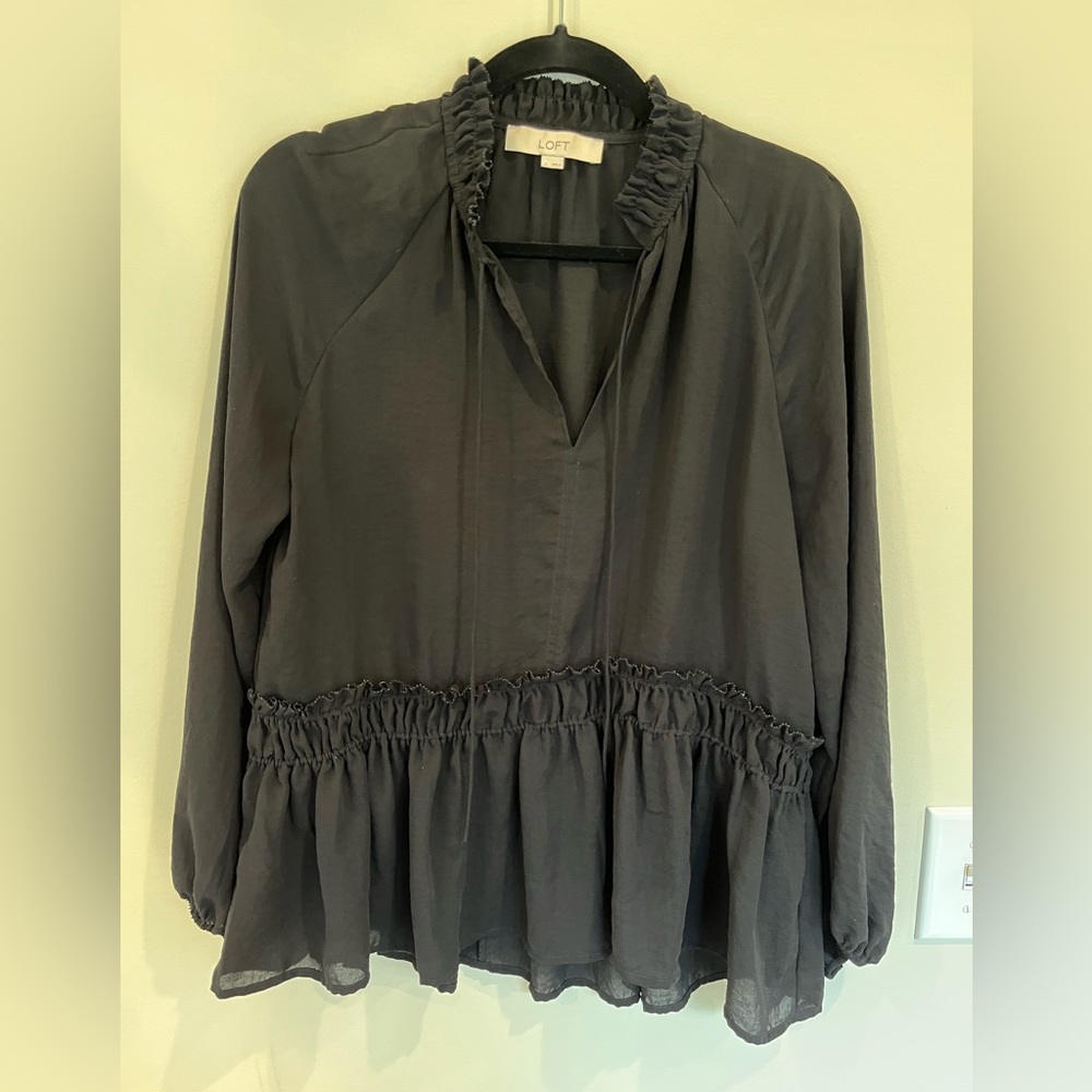 LOFT - Black ruffle peplum blouse -Size S